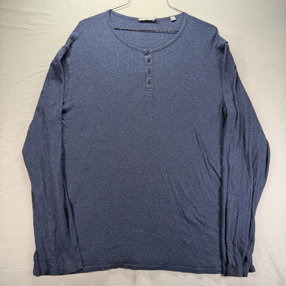 Vince Shirt Mens Xl Navy Long Sleeve Henley Pullover Knit Heather Slub Sleep
